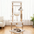 70" Tall Natural Solid Wooden Cat Tree Tower with Scratch Posts Y817