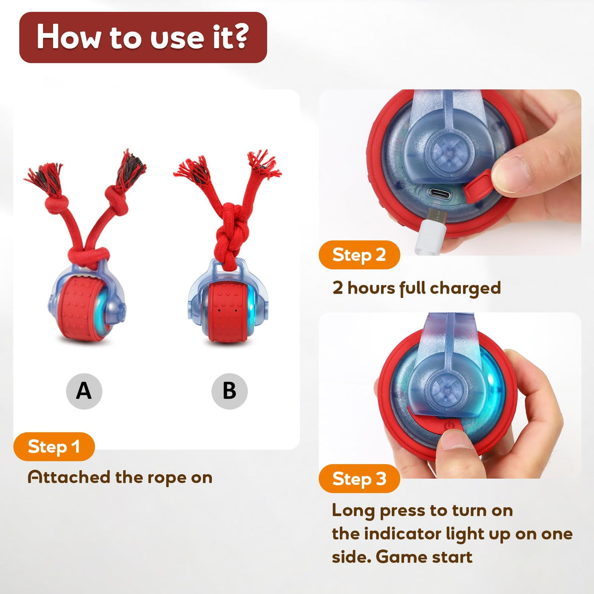 Interactive Rolling Dog Toys with Rope H34499