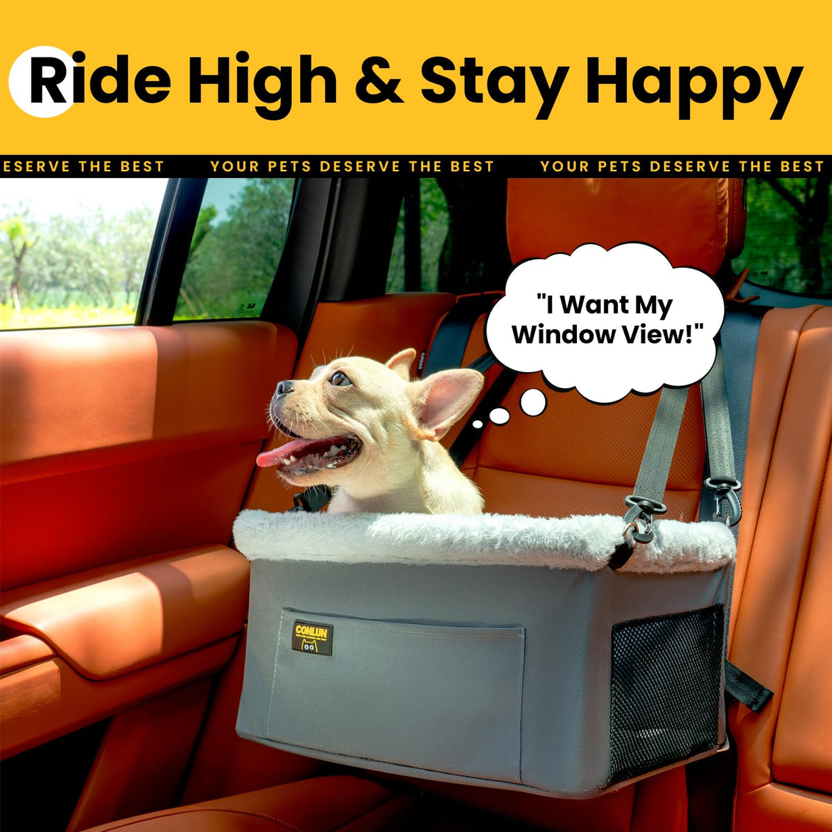 Dog Car Seat Booster Steel Frame Grey X475269