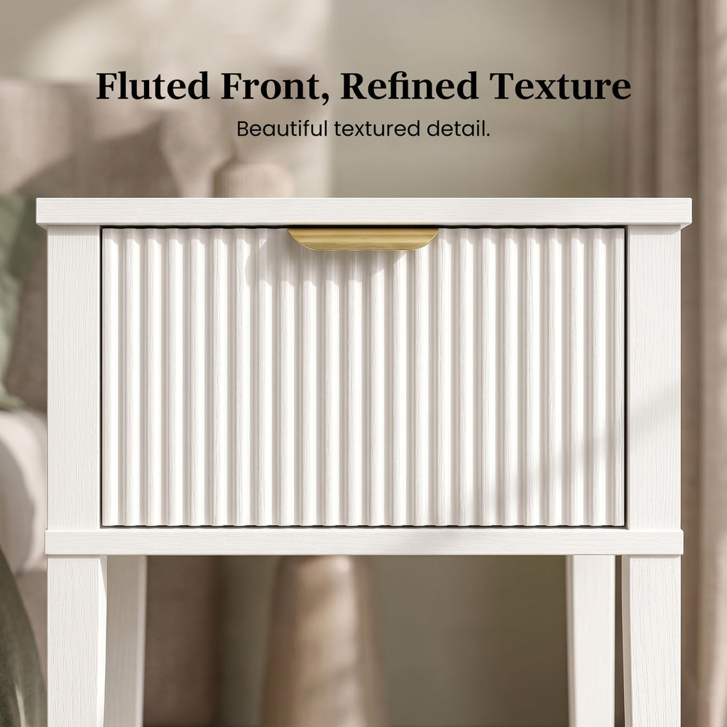White Nightstand with Drawer and Open Shelf I38172