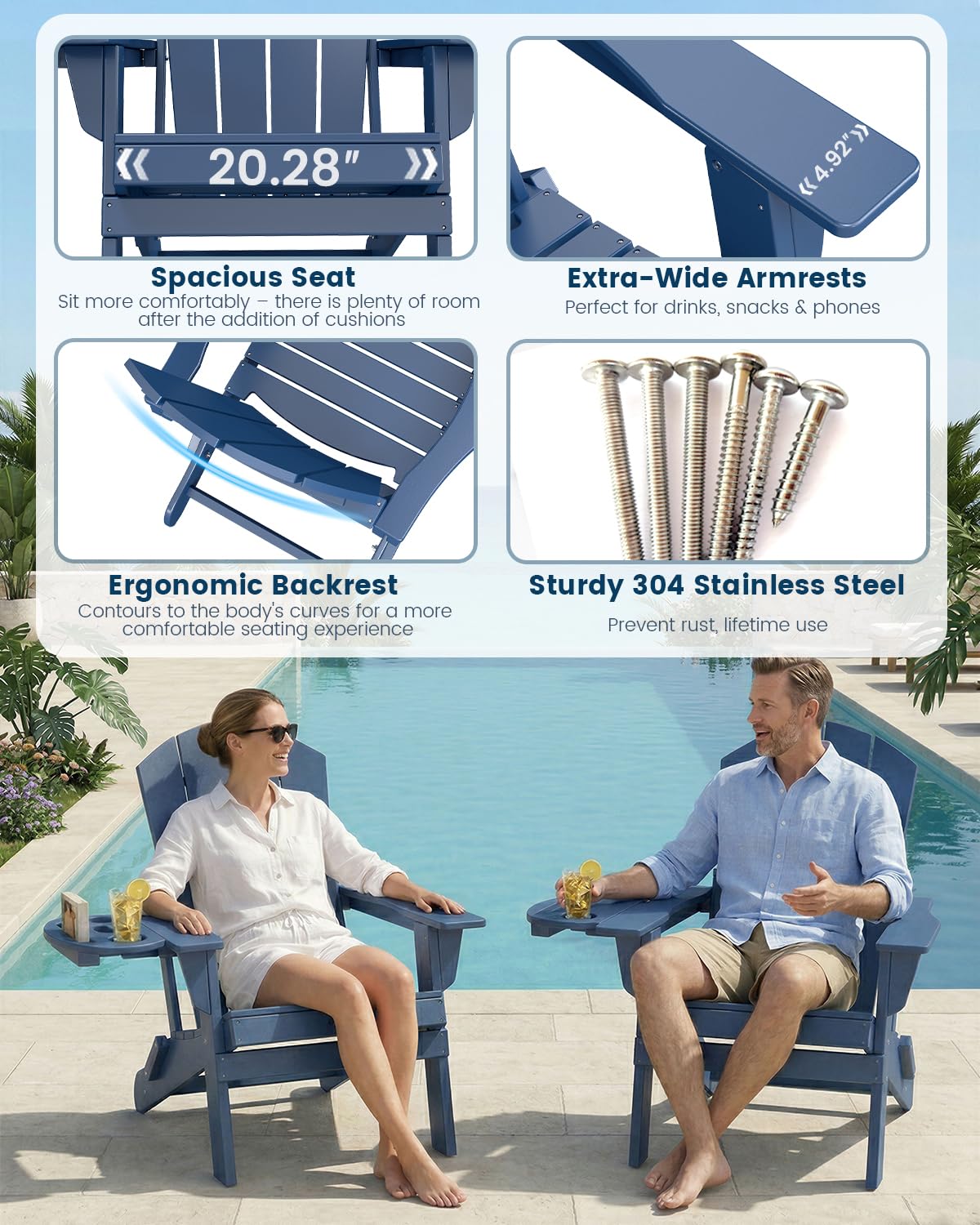 Folding Adirondack Chair Set of 8 with Cup Holder F751625