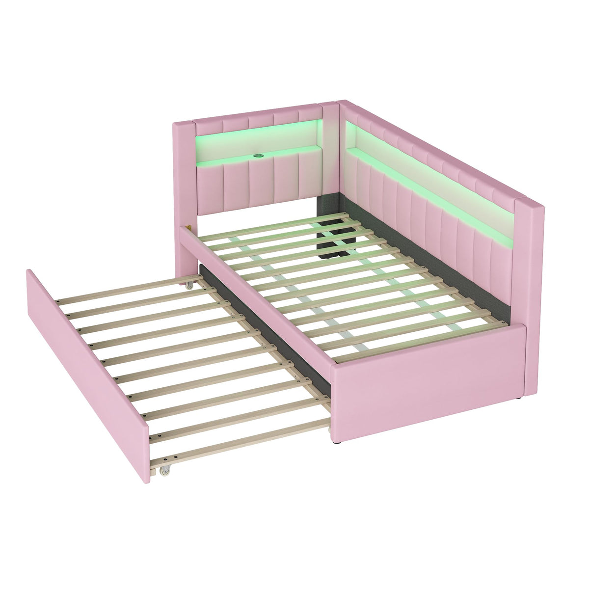 Twin Size Linen Fabric Daybed with Trundle and USB Ports R340