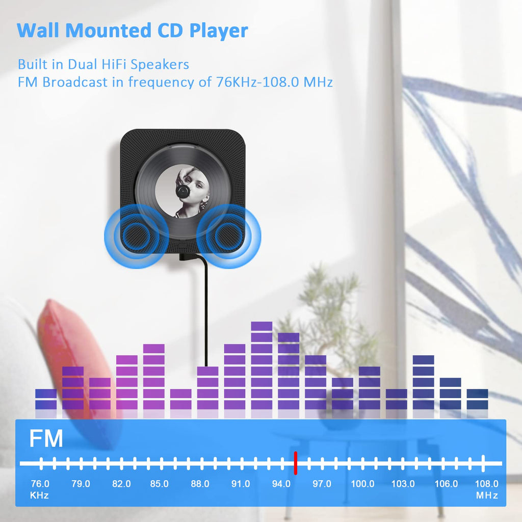 Portable CD Player with Bluetooth, Dual Speakers, LED Display, FM Radio, Black U719