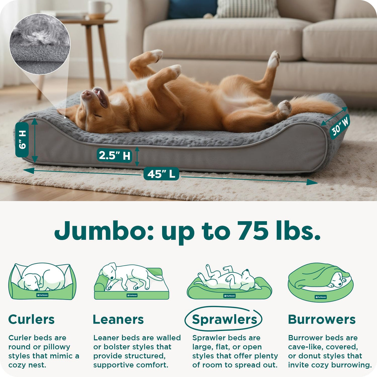 XL Plush Suede Orthopedic Dog Bed D3497