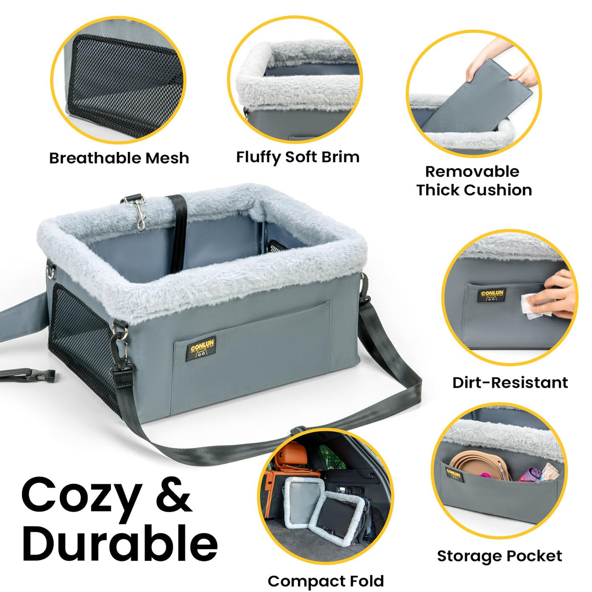 Dog Car Seat Booster Steel Frame Grey X475269