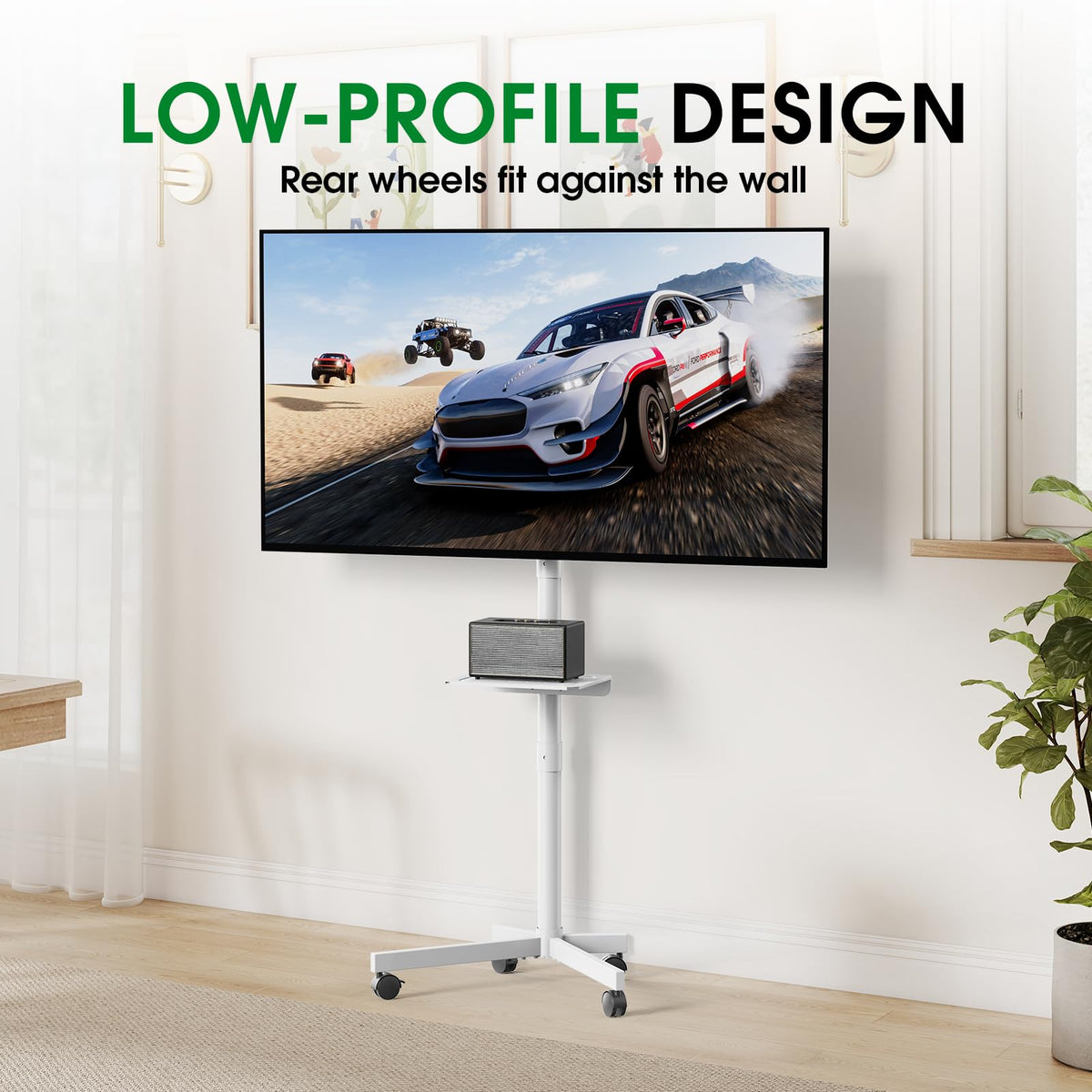 White Rolling TV Stand with Wheels S198