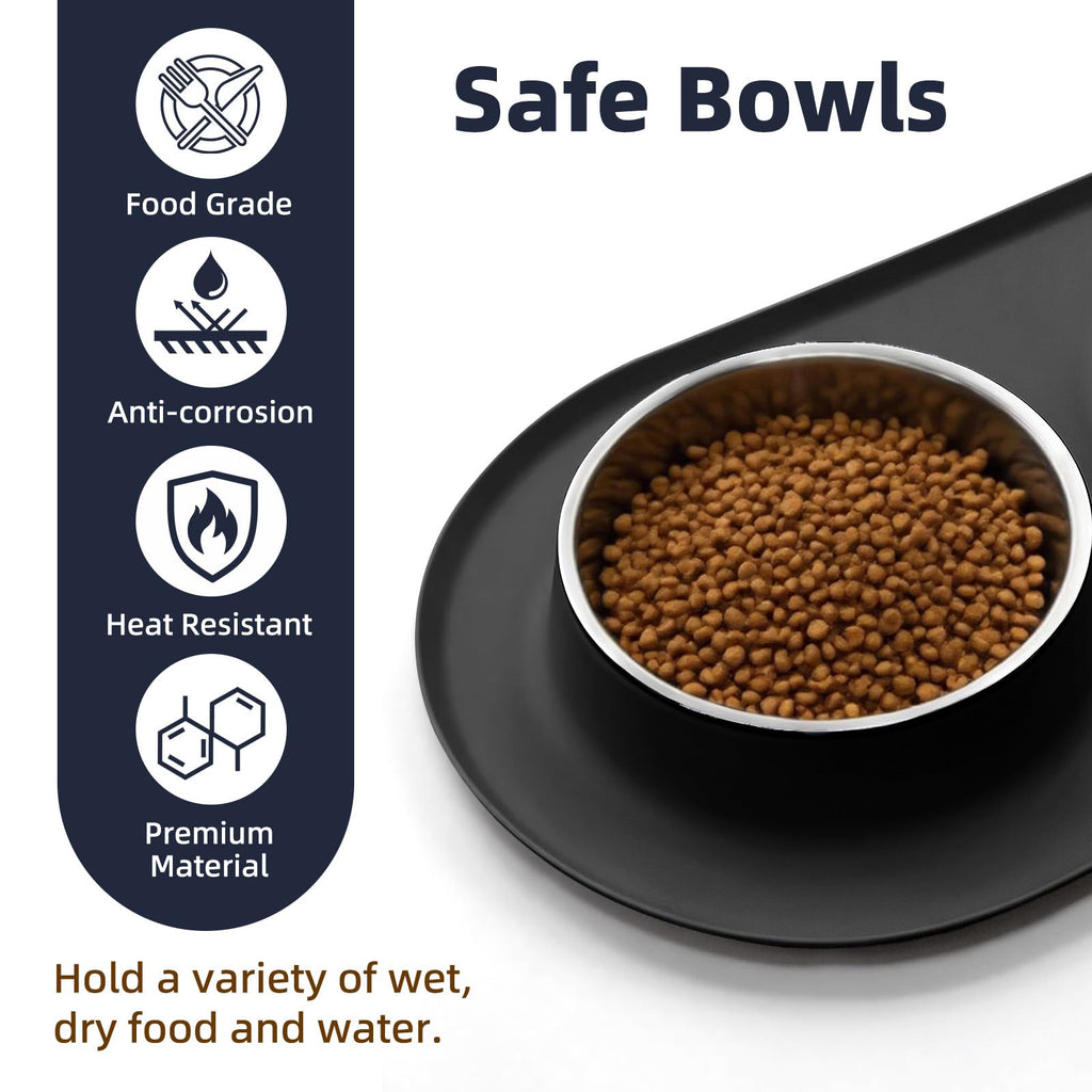 Stainless Steel Cat Food Bowls with Non-Slip Mat, 1.5 Cups Each K548740