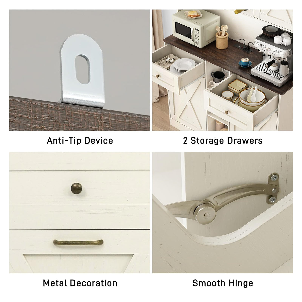 White Kitchen Pantry Storage Cabinet with Power Outlets and Two Drawers X18964