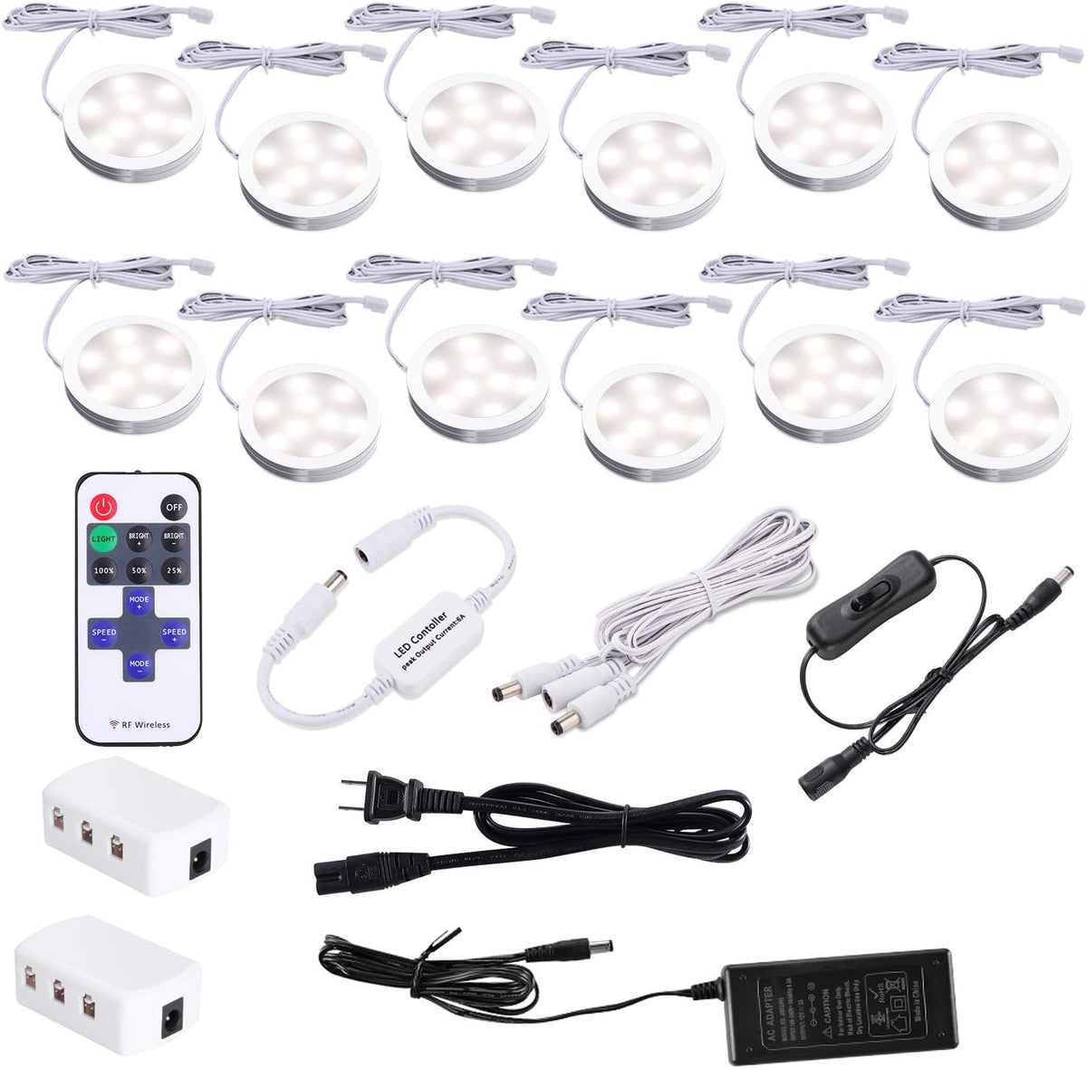 12 kit Warm White Plug in LED Puck Lights with Remote Control E235