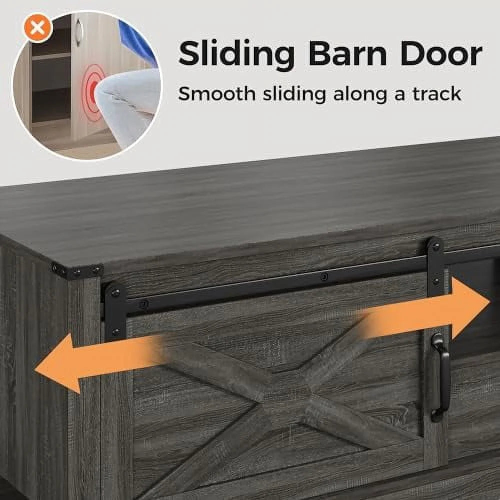 Light Grey 48'' Rustic Coffee Table with Sliding Barn Door Y14322