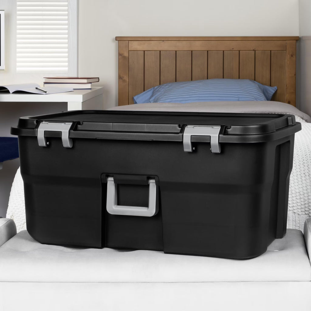 22 Gallon Black Wheeled Plastic Storage Trunk with Lids N21399