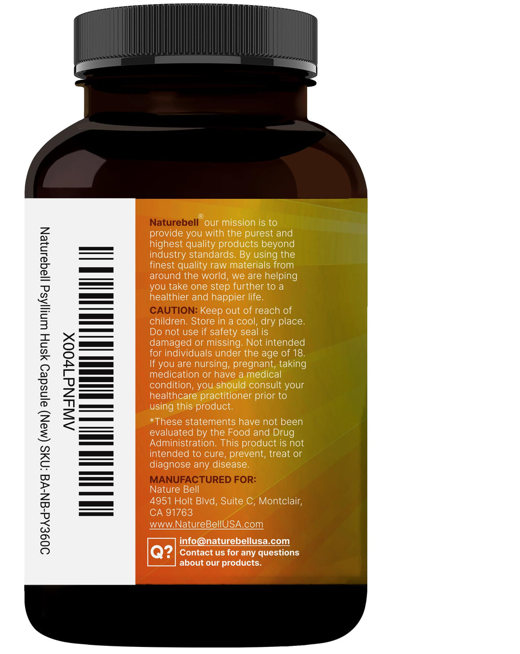 Psyllium Husk Fiber Capsules 2,000mg 360 Caps I88972