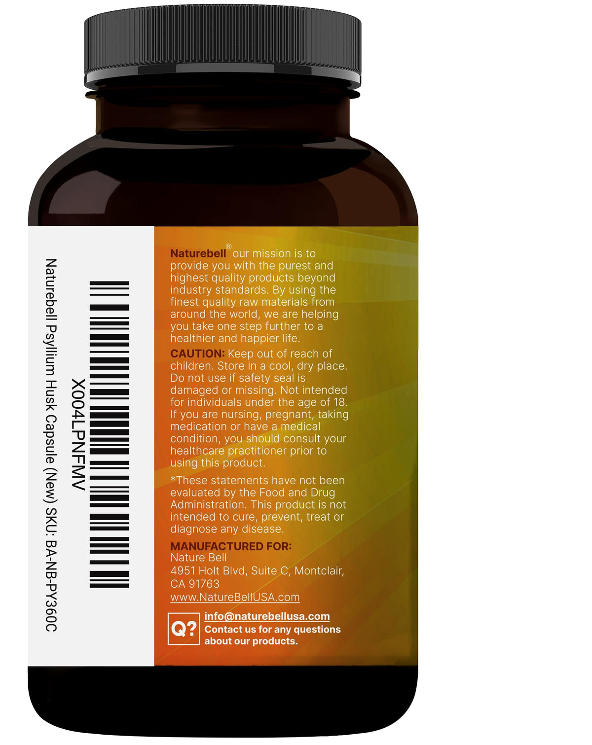 Psyllium Husk Fiber Capsules 2,000mg 360 Caps I88972
