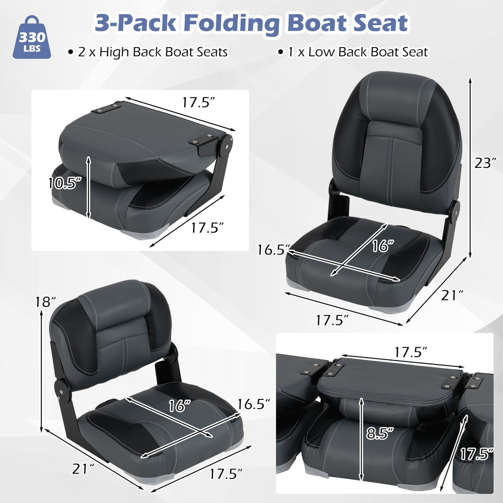 3-Pack Folding Boat Seats with 28D Sponge Padding W78184