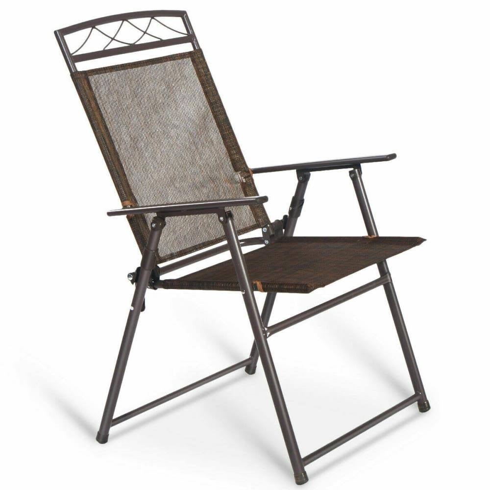 Brown Metal Frame Stationary Conversation Chair with Coffee Sling Seat F265