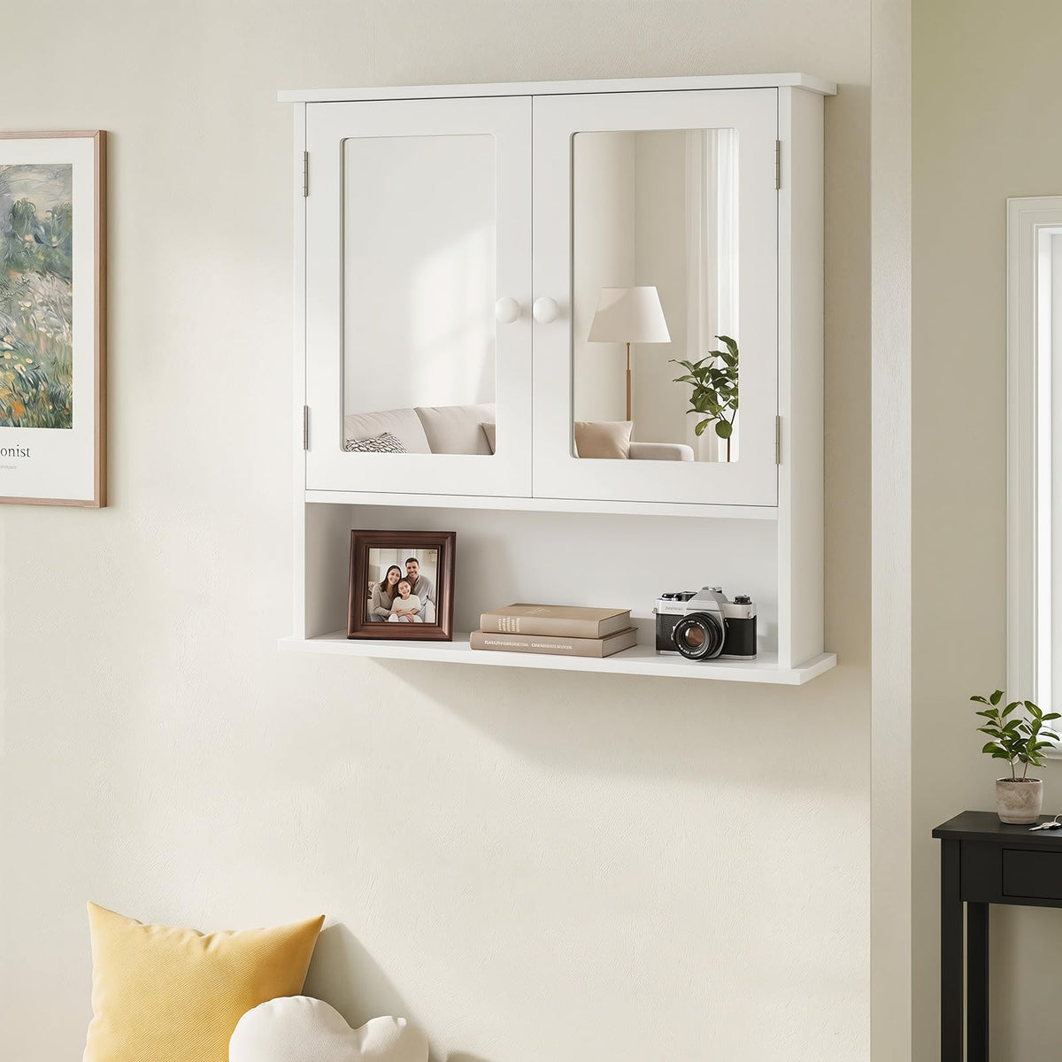 Wall Mounted Mirror Medicine Cabinet with Doors and Shelves J48929