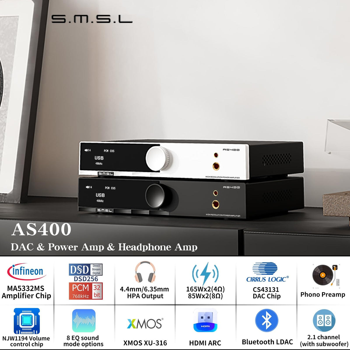 165W Power Amplifier DAC Headphone Amp Phono Preamp G86406