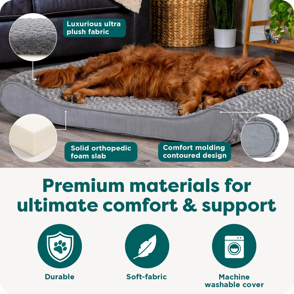 XL Plush Suede Orthopedic Dog Bed D3497