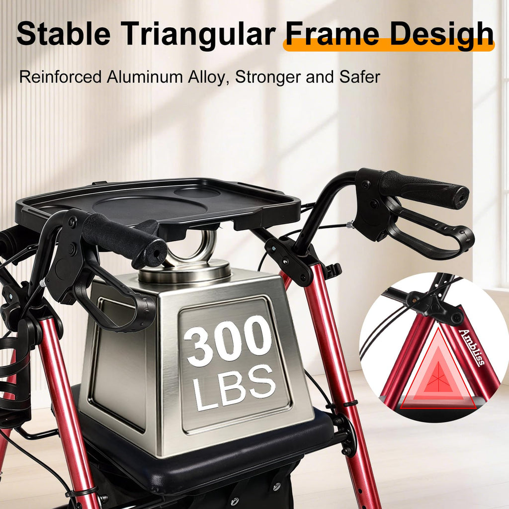 Foldable Rollator Walker with Seat & Tray K716