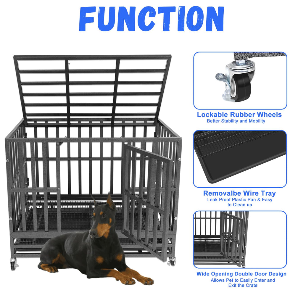 37" Heavy Duty Metal Dog Crate with Removable Tray C2941