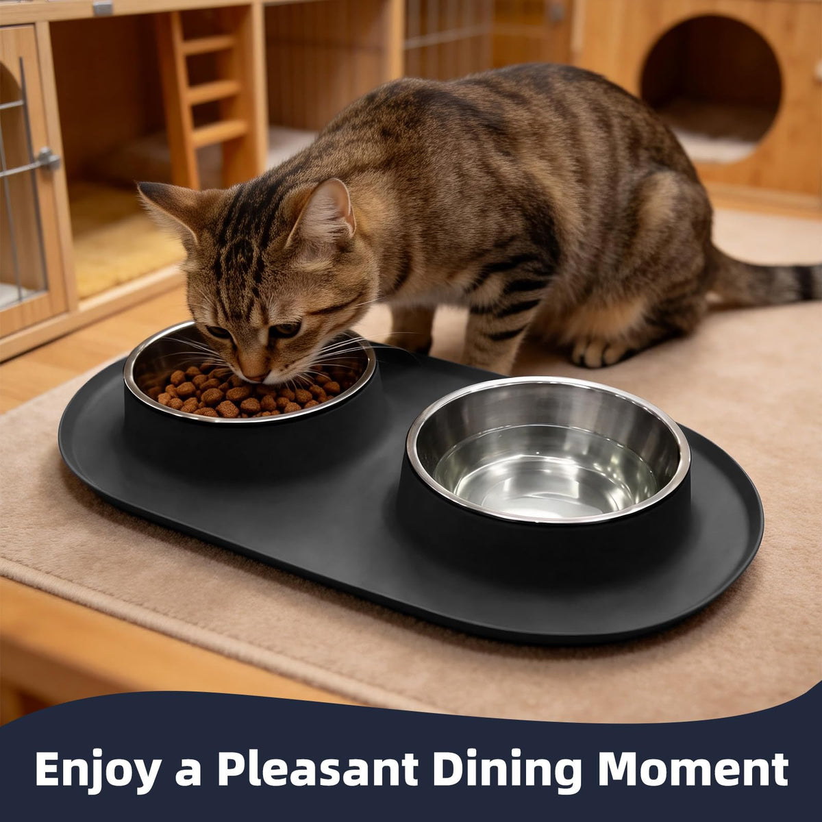 Stainless Steel Cat Food Bowls with Non-Slip Mat, 1.5 Cups Each K548740