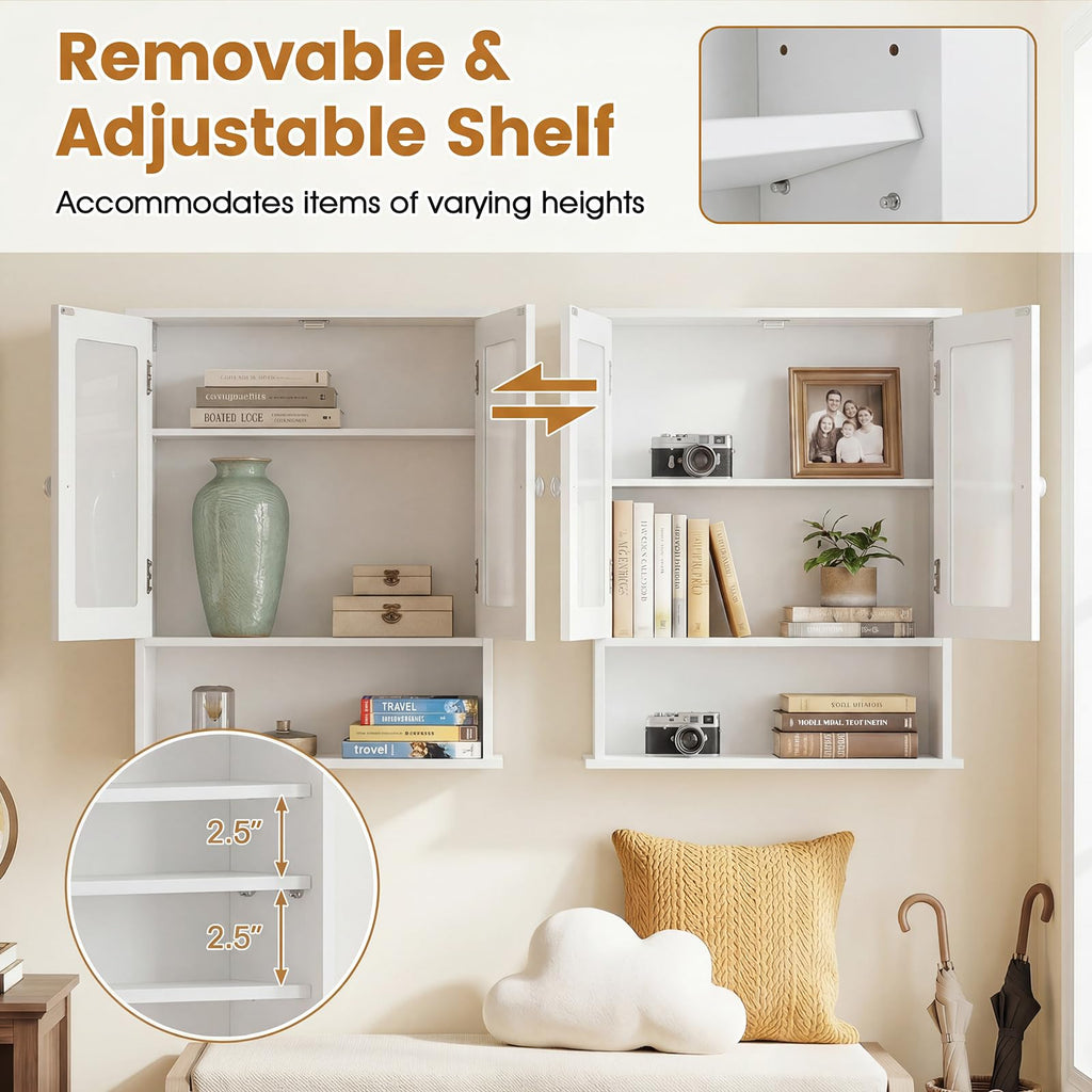 Wall Mounted Mirror Medicine Cabinet with Doors and Shelves J48929