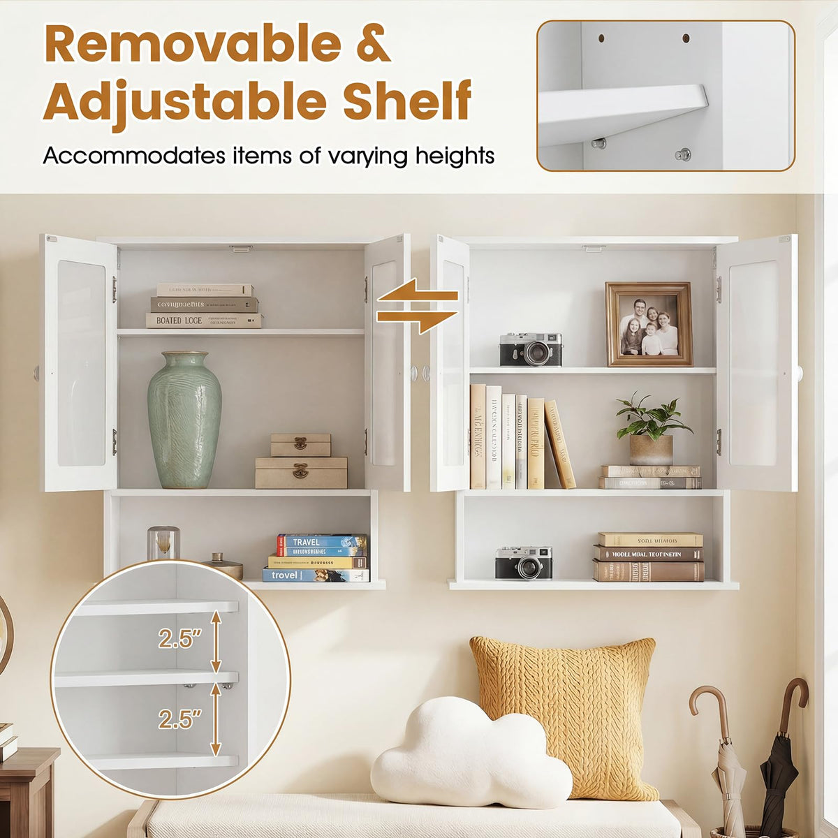 Wall Mounted Mirror Medicine Cabinet with Doors and Shelves J48929
