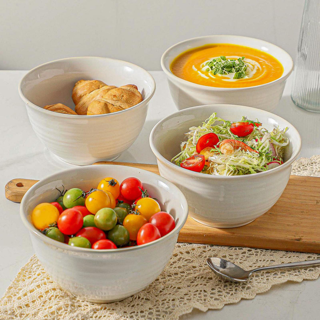 40 Ounce Deep Ceramic Soup Bowls, Microwave Safe & Dishwasher Safe, Creamy White W560