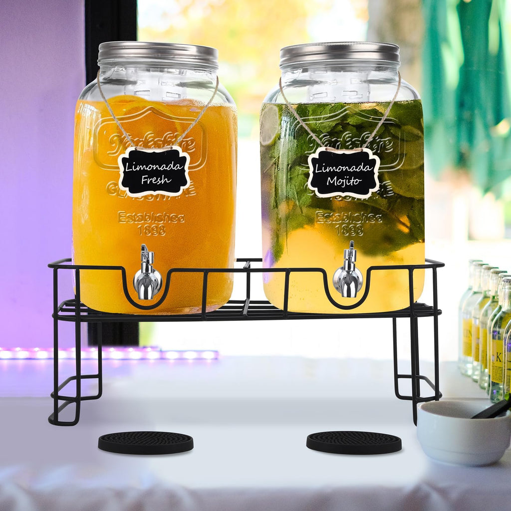 2 Pcs 2 Gallon Glass Beverage Dispenser with Stand J904448