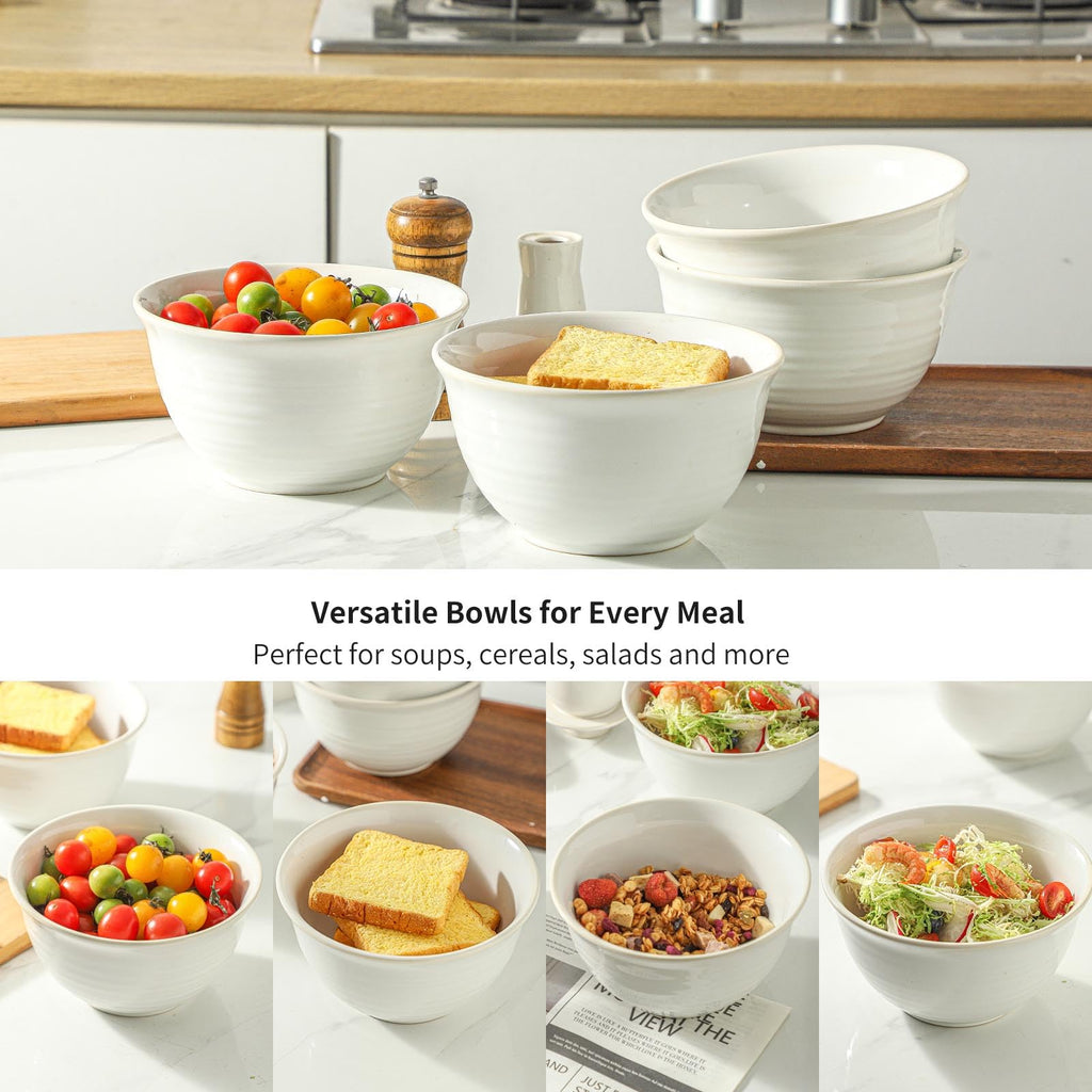 40 Ounce Deep Ceramic Soup Bowls, Microwave Safe & Dishwasher Safe, Creamy White W560