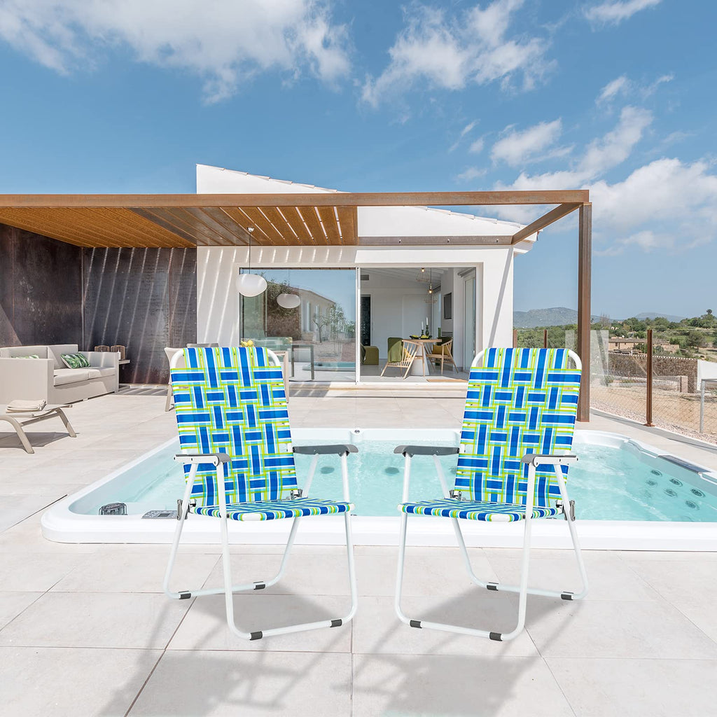 Blue Strip Set of 2 Folding Beach Chairs I2409