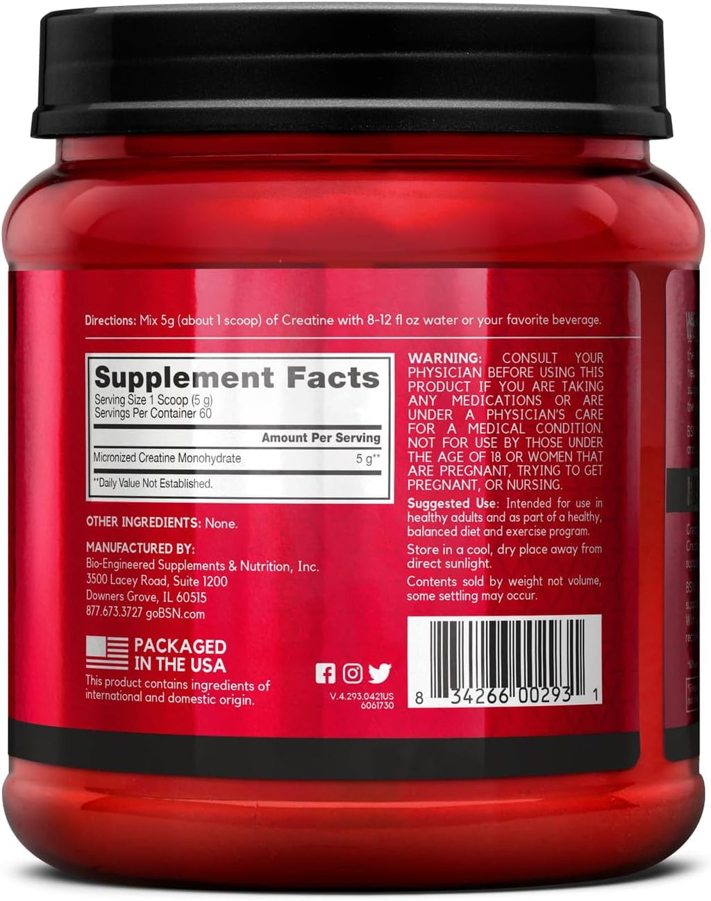 Micronized Creatine Monohydrate Powder, 5g per Serving, 60 Servings X671986