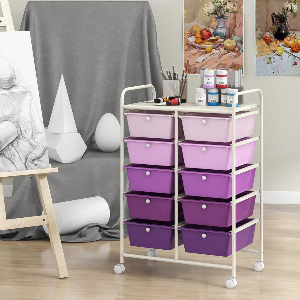 10 Drawer Rolling Storage Cart with Metal Frame K569