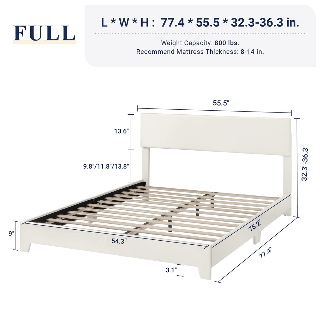 Queen Size Upholstered Bed Frame with Adjustable Headboard H616372