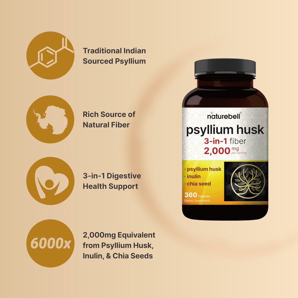 Psyllium Husk Fiber Capsules 2,000mg 360 Caps I88972