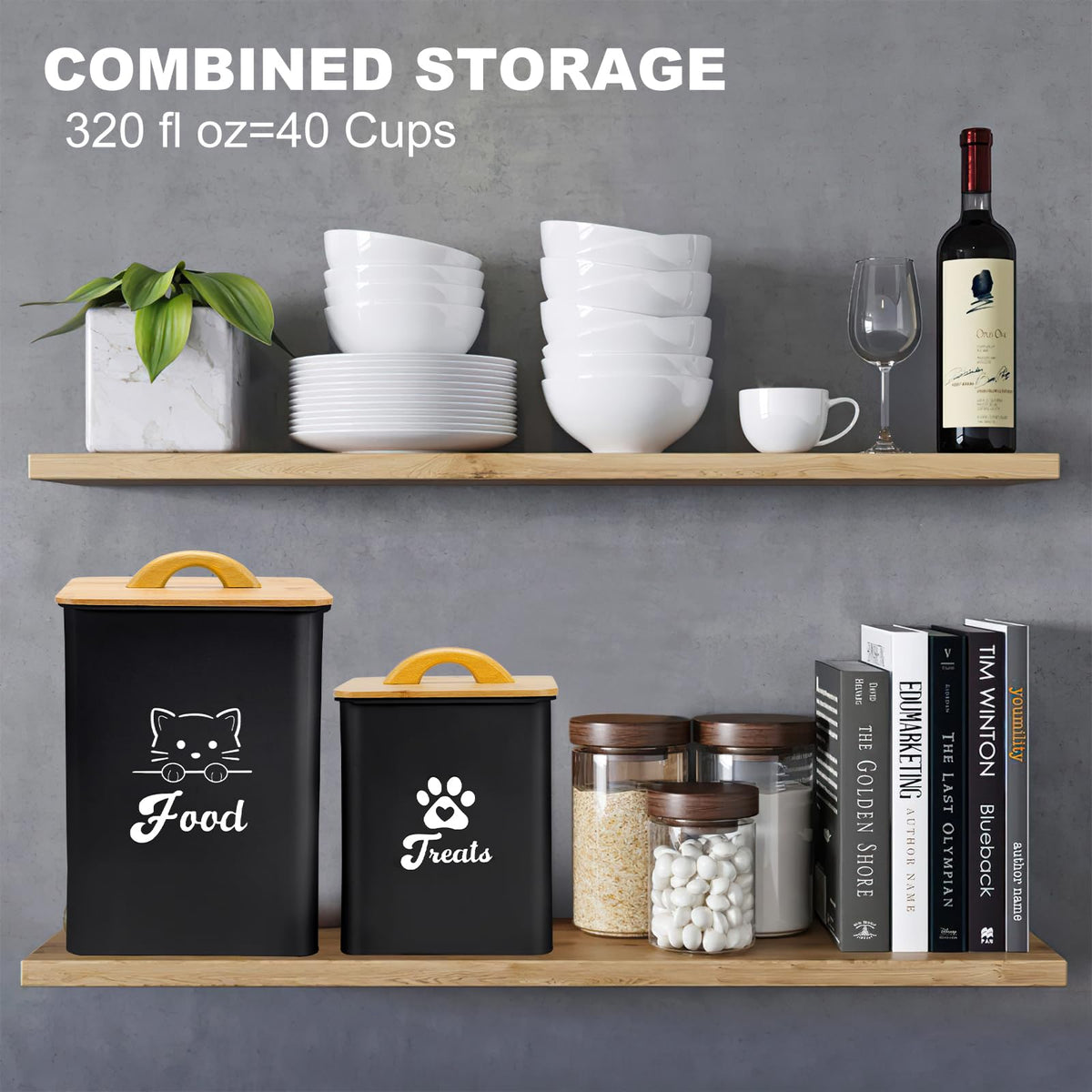 Black Airtight Cat Food Storage Container with Scoop Q83339