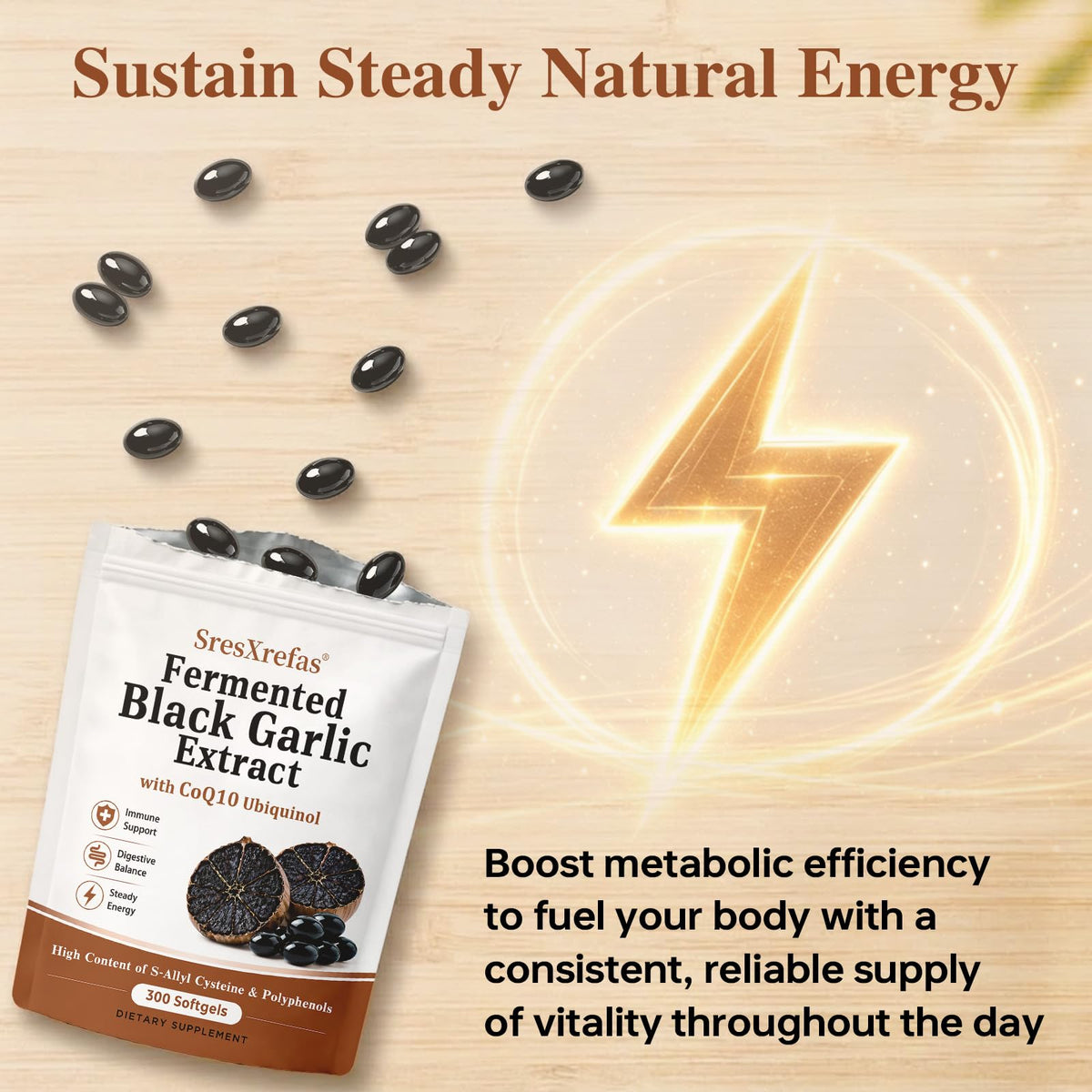 Black Garlic Extract with CoQ10, 300 Softgels I836