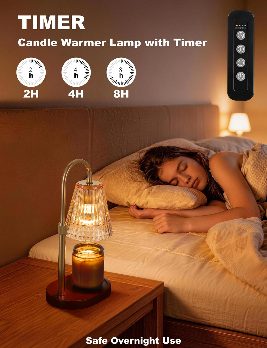 Candle Warmer Lamp with Dimmer & Timer, Adjustable Height, Amber-gold K66013