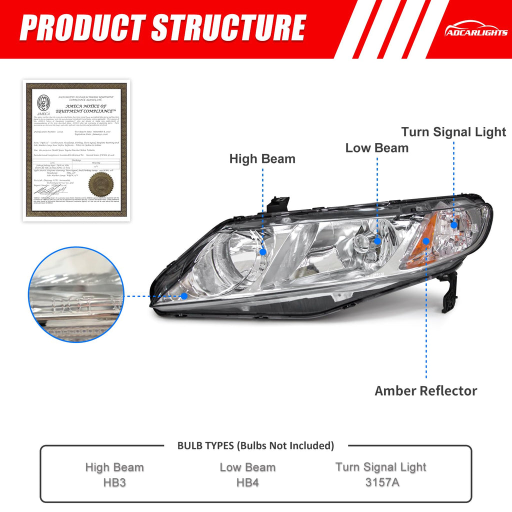 2006-2011 Honda Civic Halogen Headlight U877707
