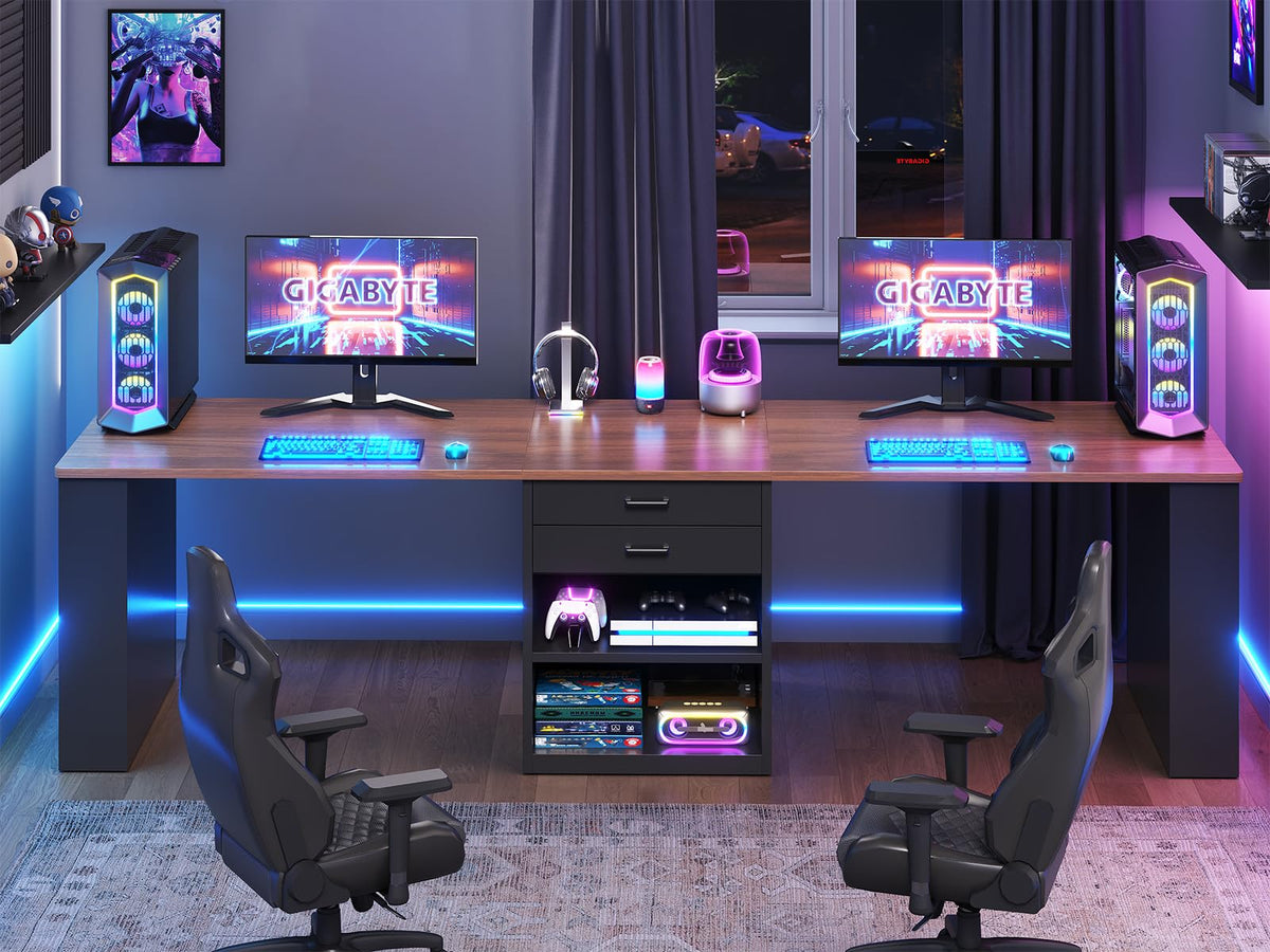 90.5" 2 Person Computer Desk with Storage Drawers Black C839703