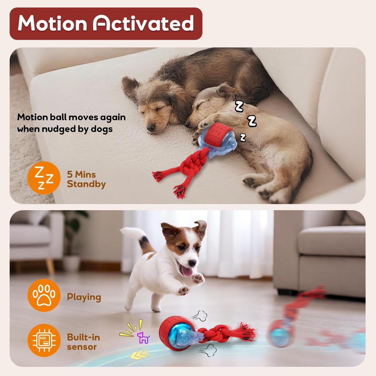 Interactive Rolling Dog Toys with Rope H34499