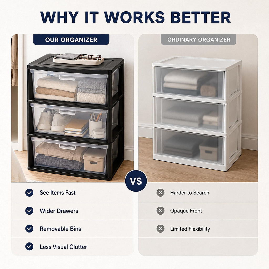 Black 3 Drawer Plastic Storage Tower K61155