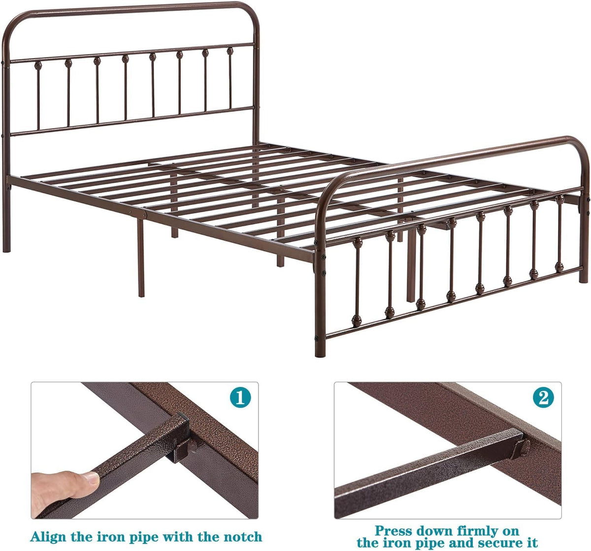 Full Size Metal Bed Frame with Headboard and Footboard C8315