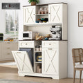 White Kitchen Pantry Storage Cabinet with Power Outlets and Two Drawers X18964