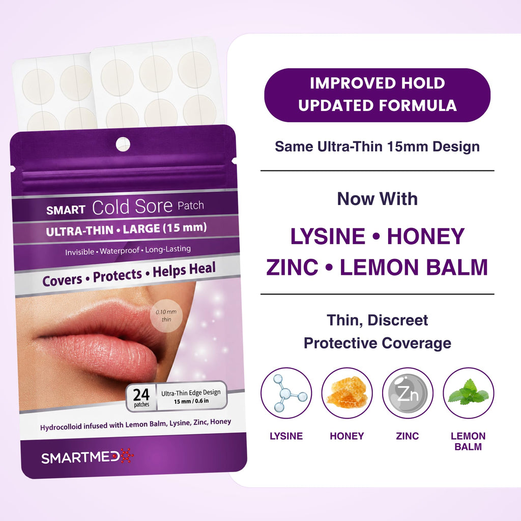 15 mm Hydrocolloid Cold Sore Patches with Lysine, Honey, Zinc & Lemon Balm, 24 Count R591722