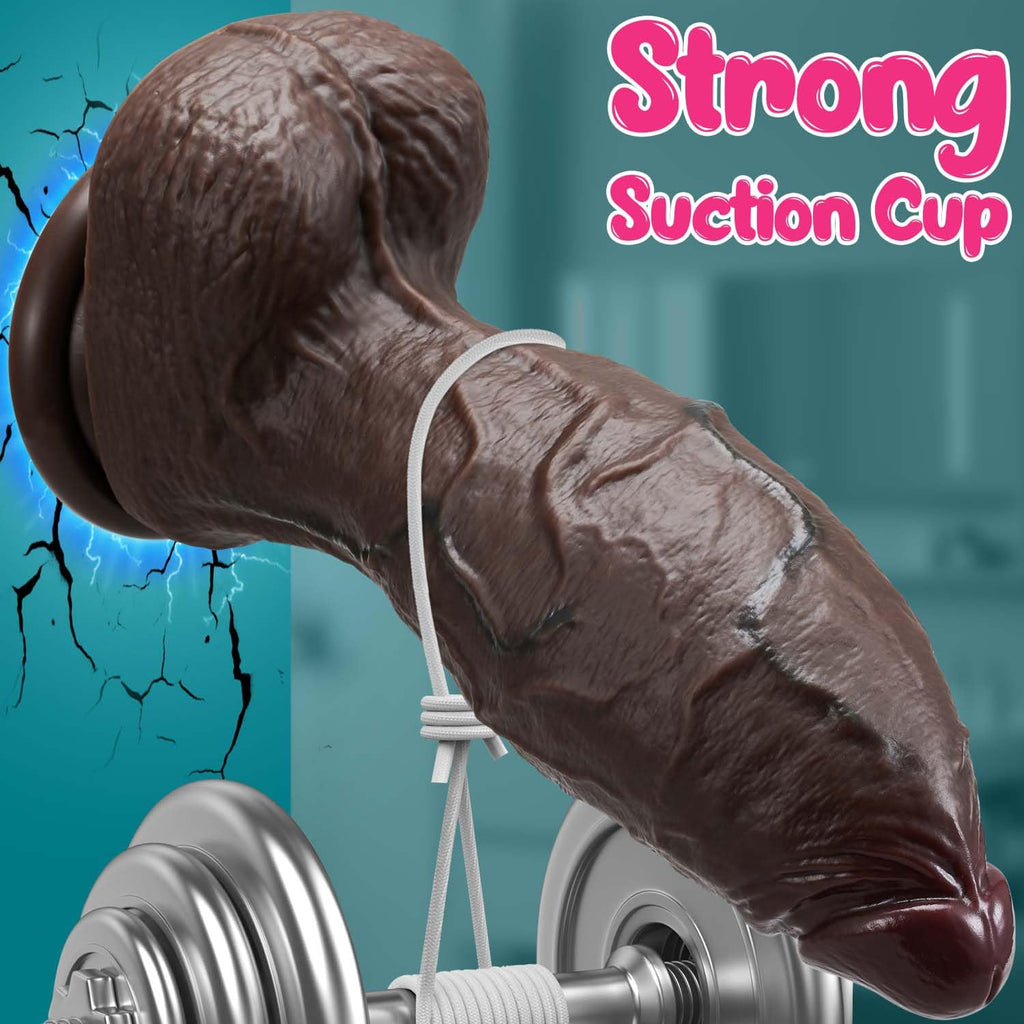 9.4 Inch Girth Black Curved Dual Density Dildo with Suction Cup V87354