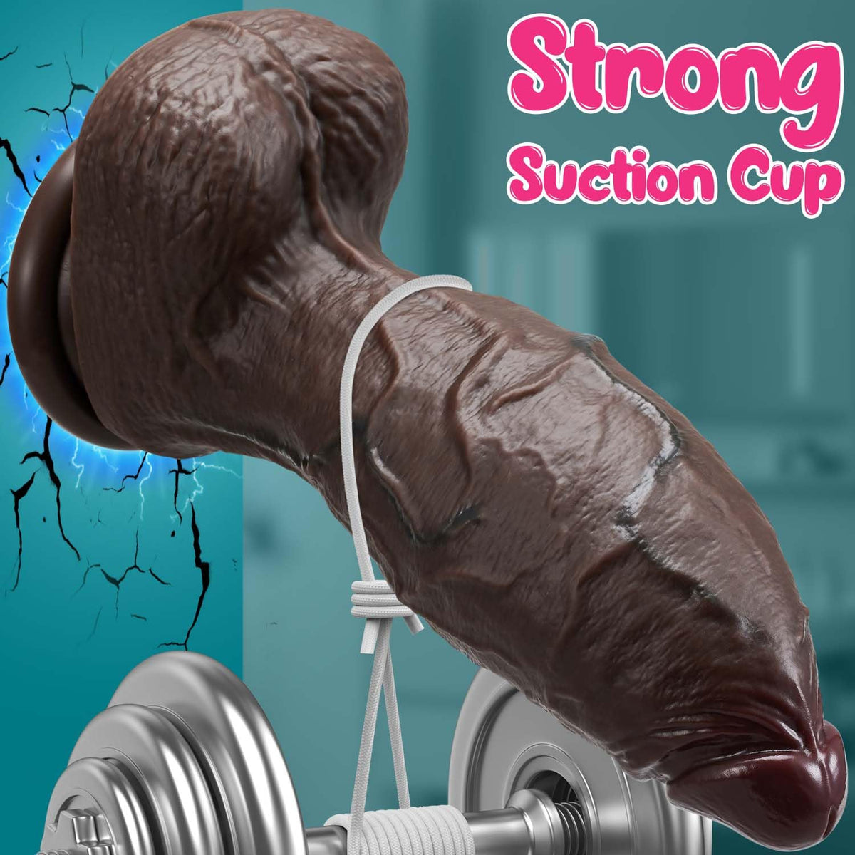9.4 Inch Girth Black Curved Dual Density Dildo with Suction Cup V87354
