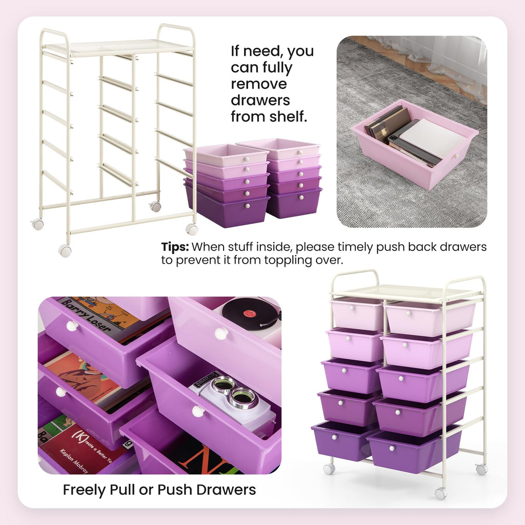 10 Drawer Rolling Storage Cart with Metal Frame K569