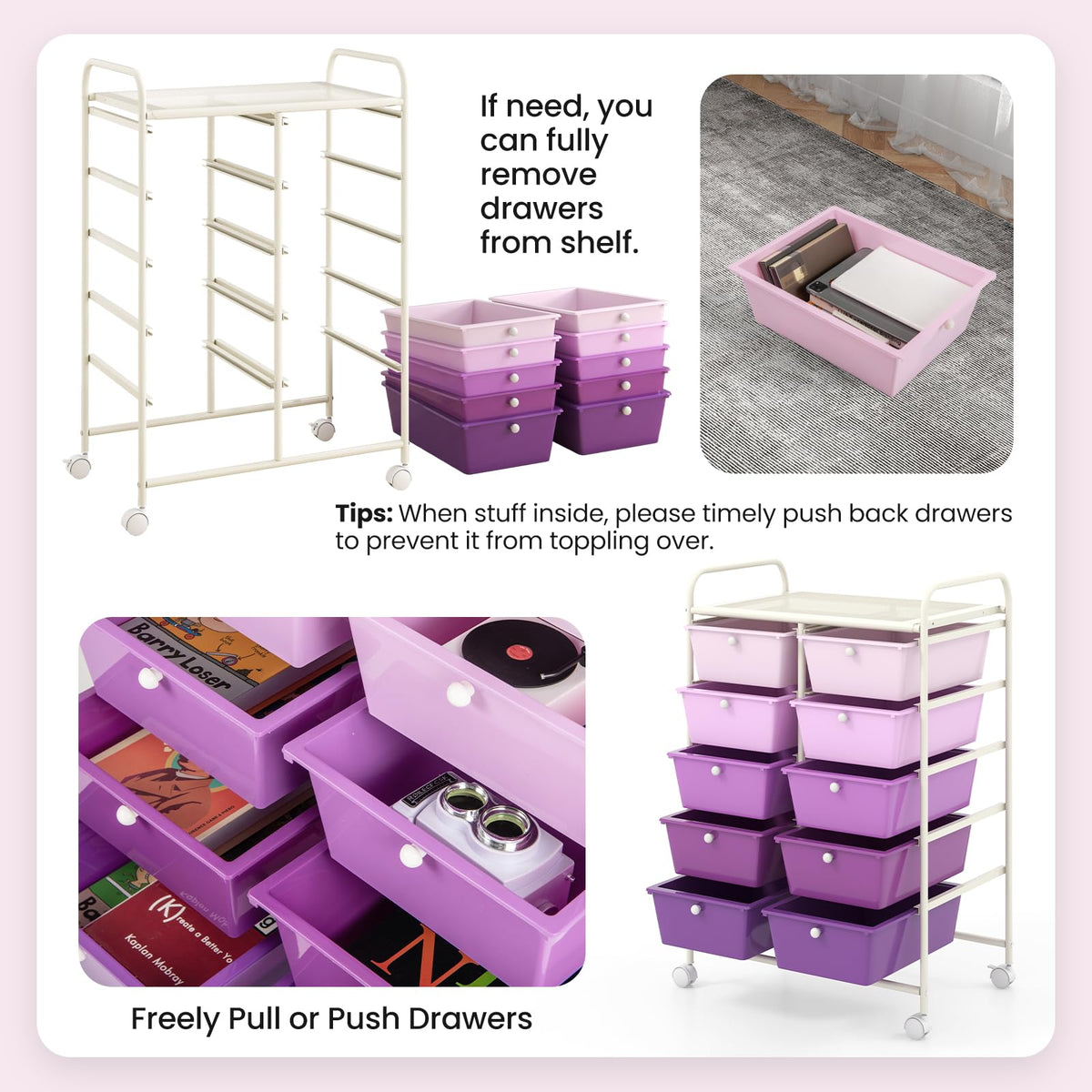 10 Drawer Rolling Storage Cart with Metal Frame K569