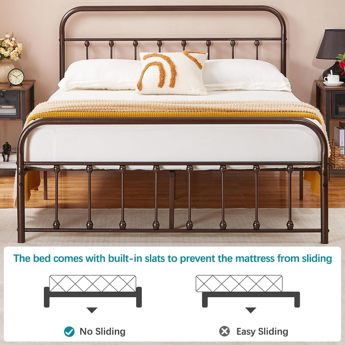 Full Size Metal Bed Frame with Headboard and Footboard C8315
